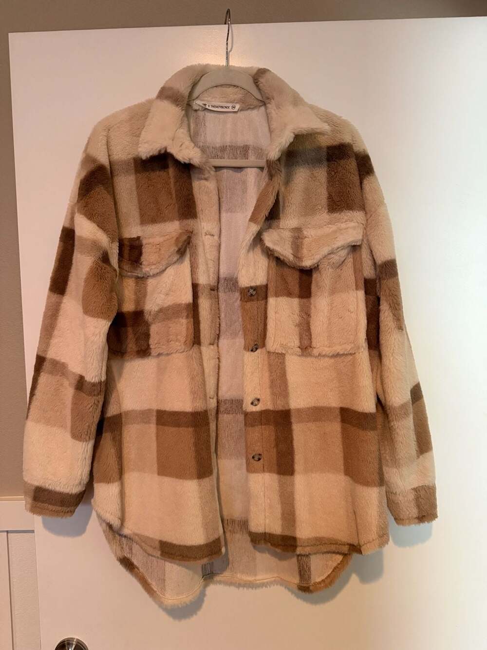 12th Tribe x The Salty Blonde Plaid Faux Fur Shacket, Size SM